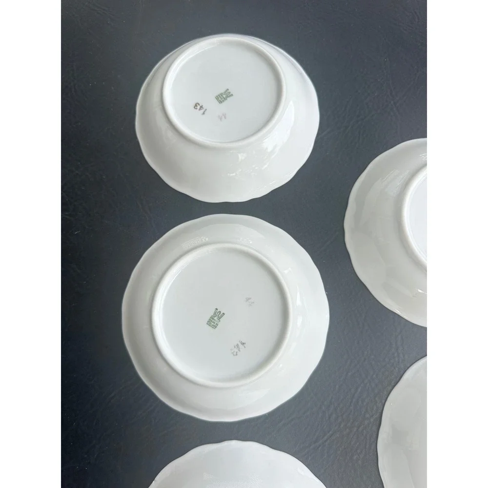 Set of 7 Wawel Poland Porcelain Fruit Bowls White‎ Pink Rose Scalloped Gold Rim